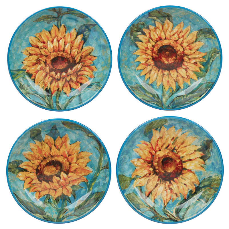 Golden Sunflowers Set of 4 Soup Bowls 9in Diam x 2in 38oz