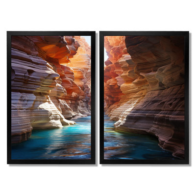 Canyon Antelope Turquoise Drips - Canyon Wall Decor, Brown Landscapes Framed Wall Art Set of 2