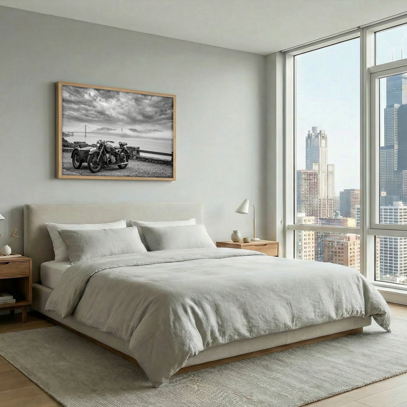 Ensemble de 1 tableau sur toile représentant un paysage de moto, 18"H x 24"W, Natural