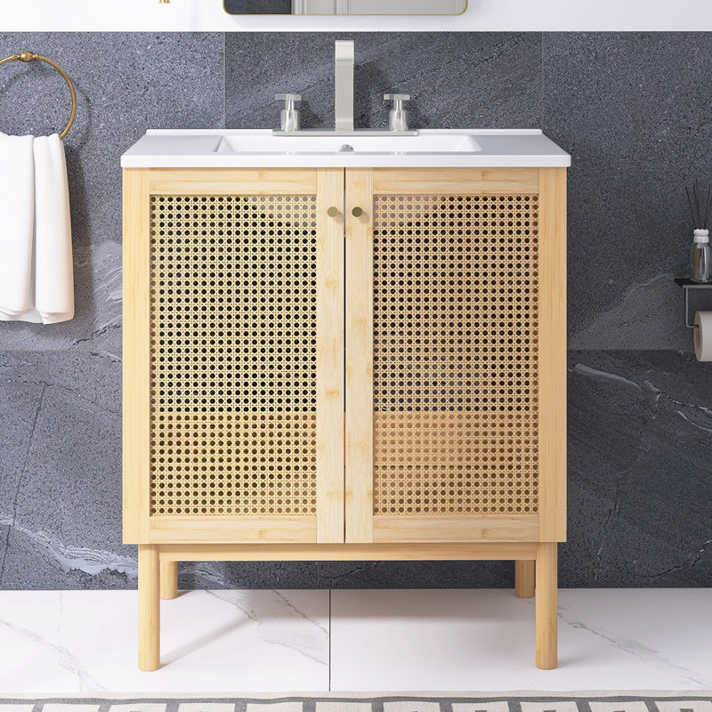 Meuble-lavabo autoportant de 30 po avec lavabo intégré en céramique blanche