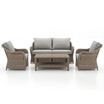 Martha Stewart Lily Pond All-Weather Patio Loveseat With 2 Club Chairs And Coffee Table