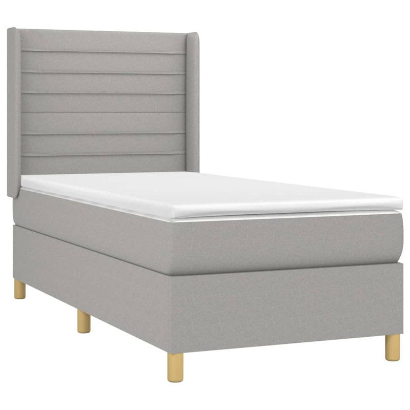 Damila Box Spring Bed with Mattress, Fabric, Twin XL, Light Gray/Oak