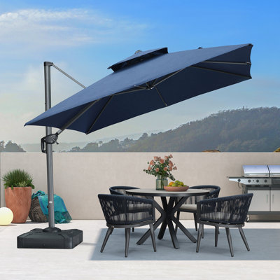 Large Patio Umbrella Hanging Double Top Square Offset Umbrella with 360°Rotation Tilting Umbrella Outdoor Patio