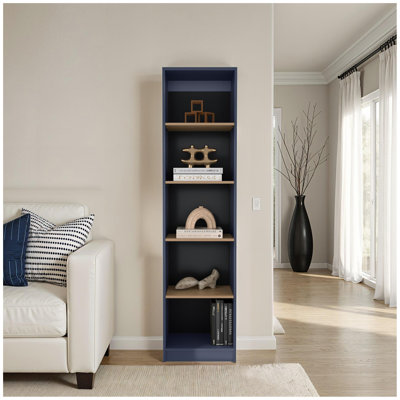 Beaver Balley Bookcase With Open Storage And 5 Shelves, Blue And Natural Oak