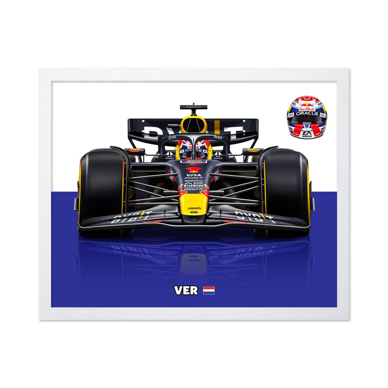 Voiture de course n ° 4, Poster, 12"H x 16"W, White Framed