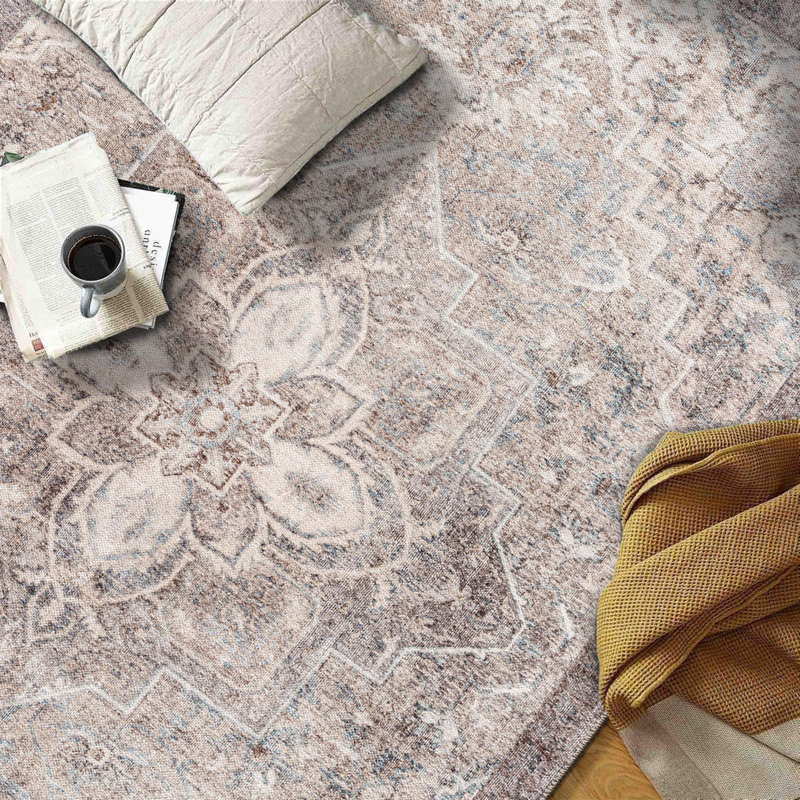 Savina Beige Persian-Inspired Machine Washable Area Rug With Non-Slip Backing, Runner 2'6" x 8'