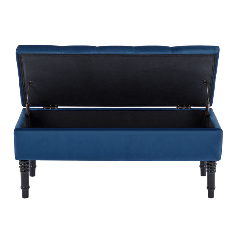 Banc de rangement avec repose-pieds Scheel, Velours bleu
