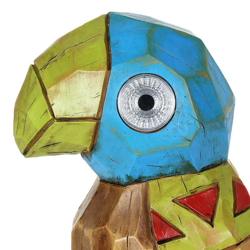 Solar Tiki Parrot Garden Statue with LED Eyes, 10 Inches