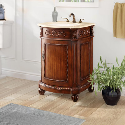 Lunette 24'' Single Bathroom Vanity with Engineered Marble Top