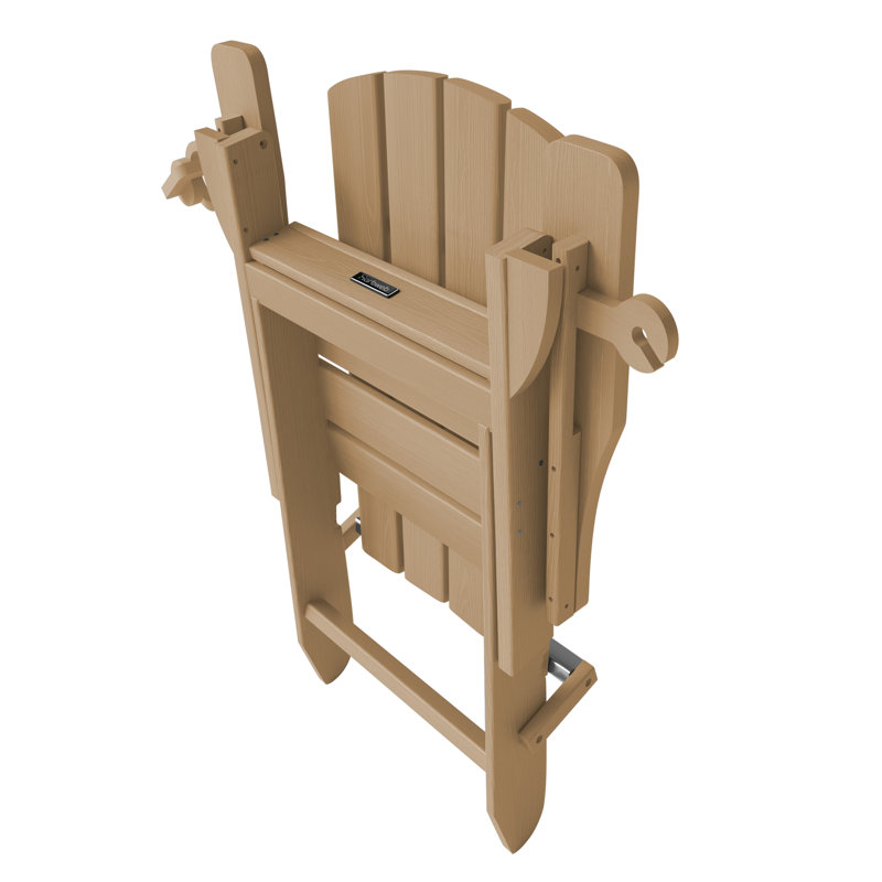 Adirondack Chair Wood Texture HDPE Folding Patio Chair Fire Pit Chair With Cup Holder, Brown