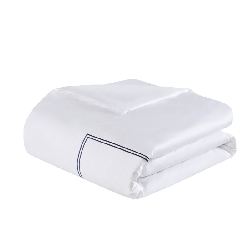 King White and Navy Cotton Sateen Comforter Set