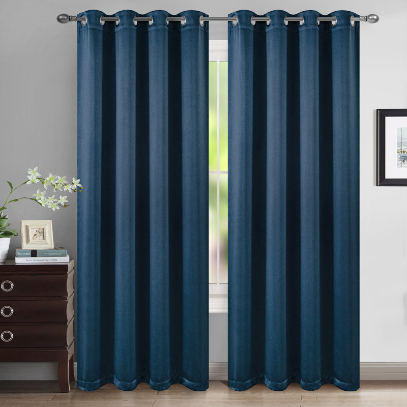 Solid Color 100% Blackout Grommet Curtain Panels (Set of 2), 52" W x 95" L, Green