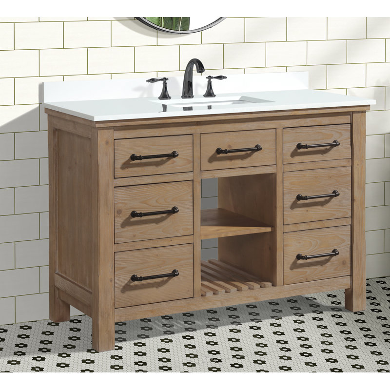 Lauren 48" Weathered Fir Bathroom Vanity with White Stone Countertop