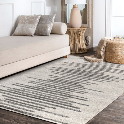 Errol Aya Berber Stripe Geometric Cream/Gray Rug