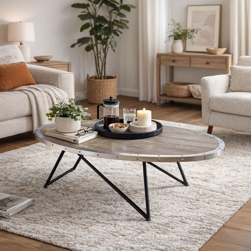 Table basse en bois Melgar Table basse ovale Table basse rustique, Chêne gris