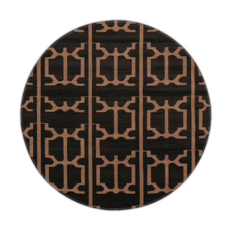 Trellis Black Indoor and Outdoor Area Rug, Round 5'