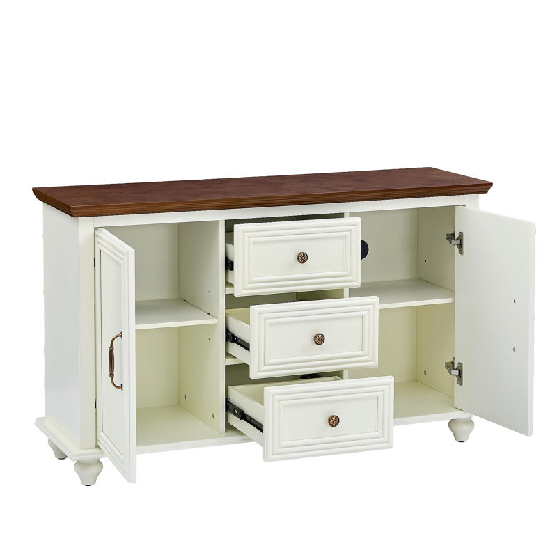Buffet 47,3 "Mid Century Modern Buffet avec rangement, armoire de rangement en bois avec 2 portes et 3 tiroirs pour la cuisine, le vestibule, la console décorative, brun et blanc