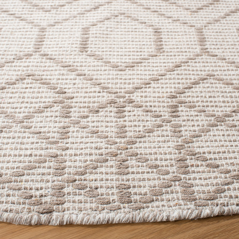 Geometric Handmade Flatweave Cotton Brown/Beige Area Rug, Round 6'