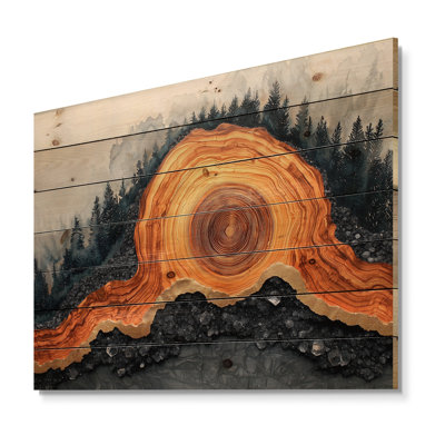 Autumn Forest River Landscape Of Amber Stone II - Forest Wood Print - On Natural Pine Wood