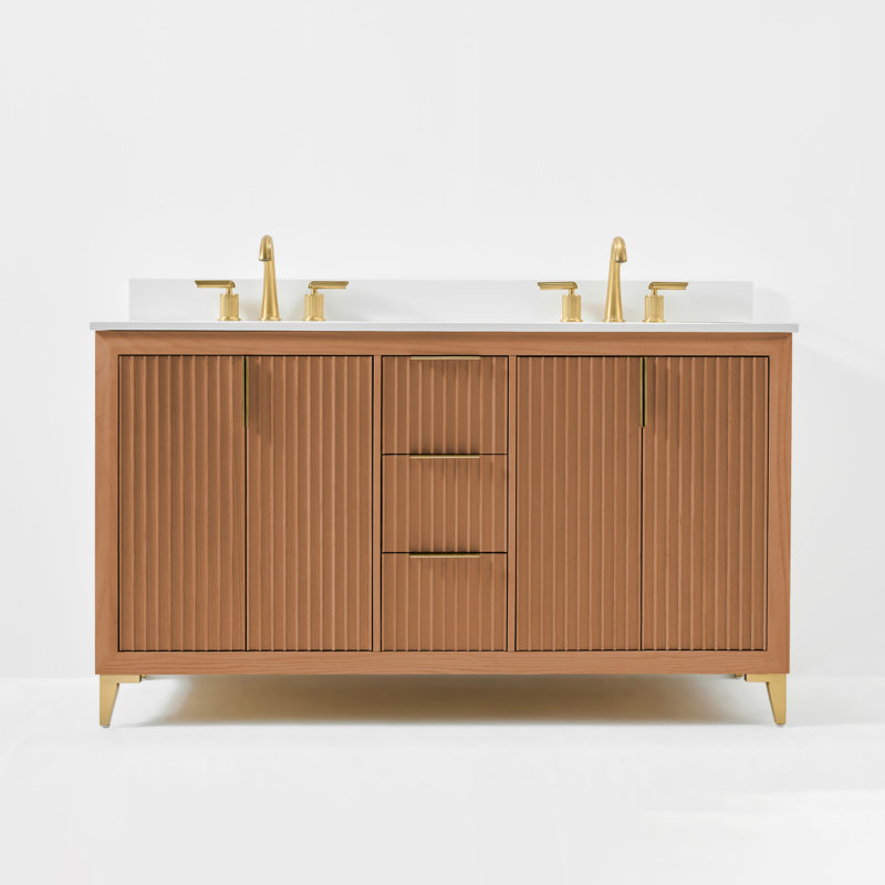Turlington 60 po Ensemble de meuble-lavabo de salle de bain avec comptoir en quartz blanc et lavabo encastré blanc, 60"