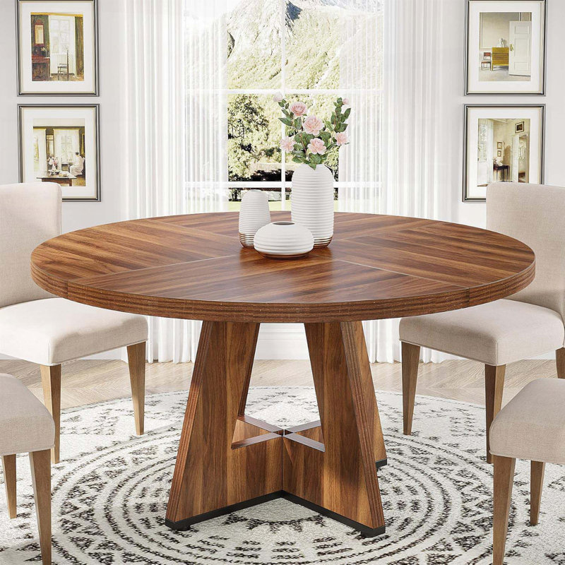 Round Farmhouse Dining Table with Cross Base (47", Seats 4)