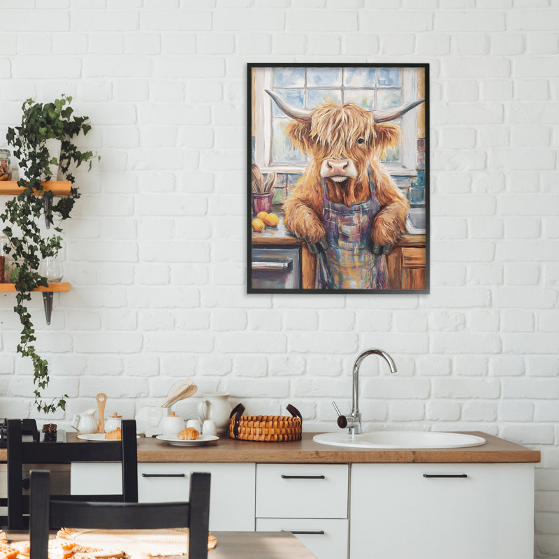Giclée encadrée Kitchen Kitchen Chef Cow, design par Nina Blue, H 20 po x l 16 po, Giclée encadrée noir minuit