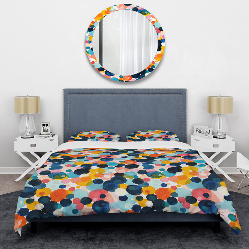 Ensemble de housse de couette à pois orange et noir I, Housse de couette simple + 2 taies décoratives st