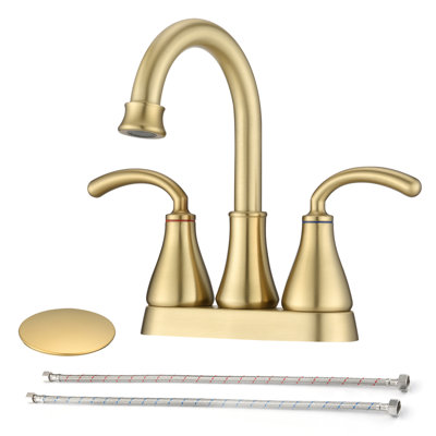 Robinet de lavabo de salle de bain à 2 poignées avec drain escamotable doré