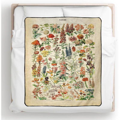 Vintage Flowers Throw Blanket 60”x50” Long Vertical Reference Illustrative Botanical Throws for Bedroom Aesthetic Floral Blankets Botanical Plants Throw Blanket Cute Bedroom Decor