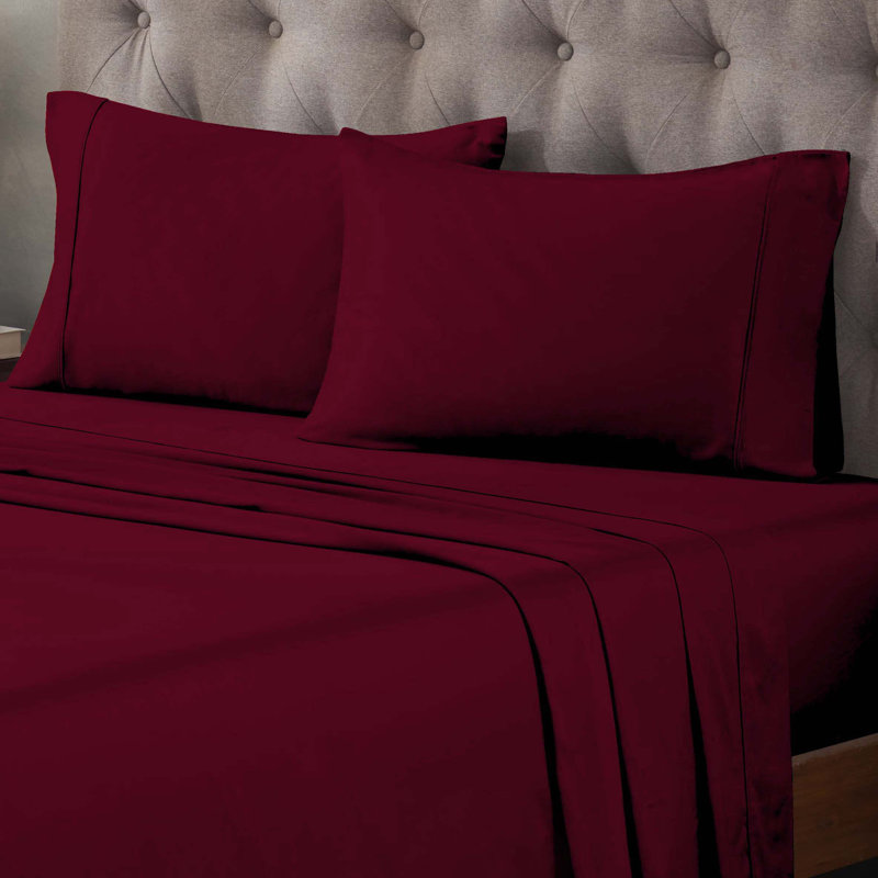 Superior 400 Thread Count Premium Combed Egyptian Cotton Sateen Sheet Set, Burgundy, Twin XL Sheet Set