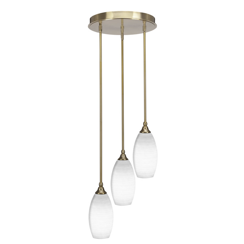 Luminaire suspendu suspendu en grappe à 3 lumières Barrales avec verre blanc mat 5,5 "Barrales, Laiton New Age