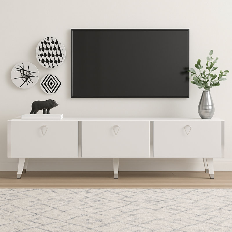 Melynda TV Stand - TVs up to 70", Gloss White/Silver