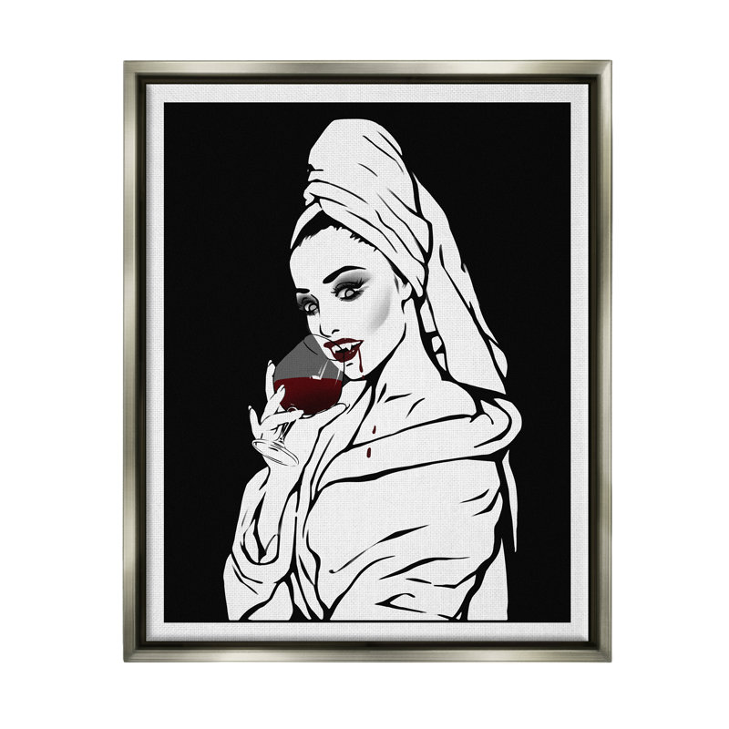 «Vampire Wine Glass Glam Woman» par Ziwei Li - impression, H 31 po x l 25 po x P 1,7 po, Cadre flottant gris lustré