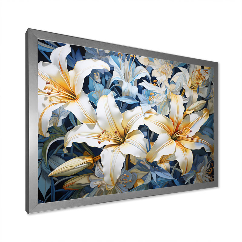 Pure Lily Beauty Whispers sur toile, Cadre simple argenté, H 34 po x l 44 po x P 1,5 po