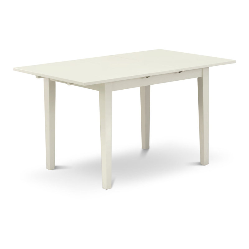 Ensemble de table de salle à manger 5 pièces comprenant une table de cuisine rectangulaire à feuilles papillon et 4 chaises rembourrées en tissu de lin beige clair, lin blanc