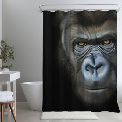 Gorilla Face – African Brown Animals Home – Polyester Shower Curtain, Dye Sublimation Print, 71" W × 74" L