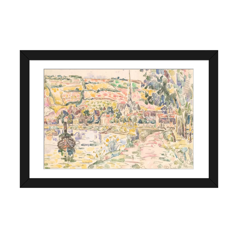 « petite andely-the river bank », reproduction sur toile, H 16 po x l 24 po x P 1 po, Papier d'art encadré noir, Blanc