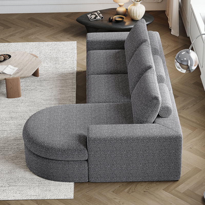 Boneless 99-Inch Chenille Cloud Curved Sectional Sofa With Chaise, L-Shaped Modern Upholstered Sectional Sofa With Three Modules, Sectional Sofa For Living Room And Bedroom, No Assembly Required