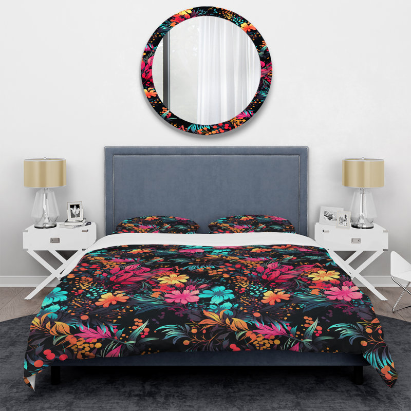 Ensemble de housse de couette Captivating Neon Florals, Housse de couette pour très grand lit et 2 très