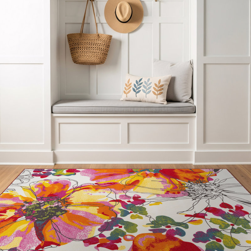 Tapis antidérapant florent orange / rose / ivoire Florentia, Rectangle 4pi x 6 pi