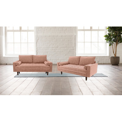 Luxurious Velvet Sofa Set with Sleek Wooden Legs