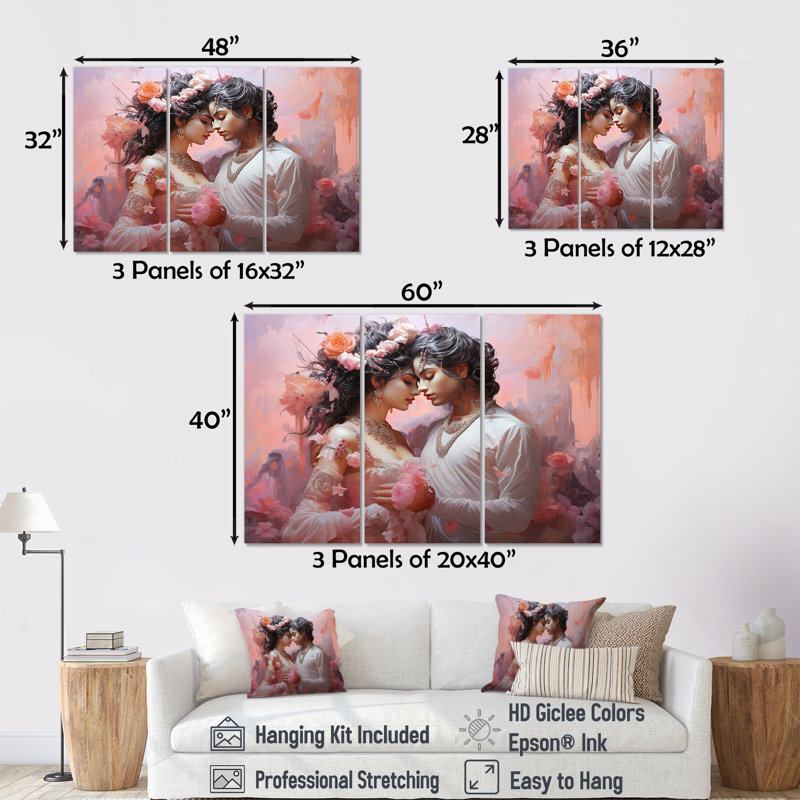 L'hindouisme Radhas fleur déesse de l'amour I - ensemble d'art mural de l'hindouisme, H 32 po x l 48 po
