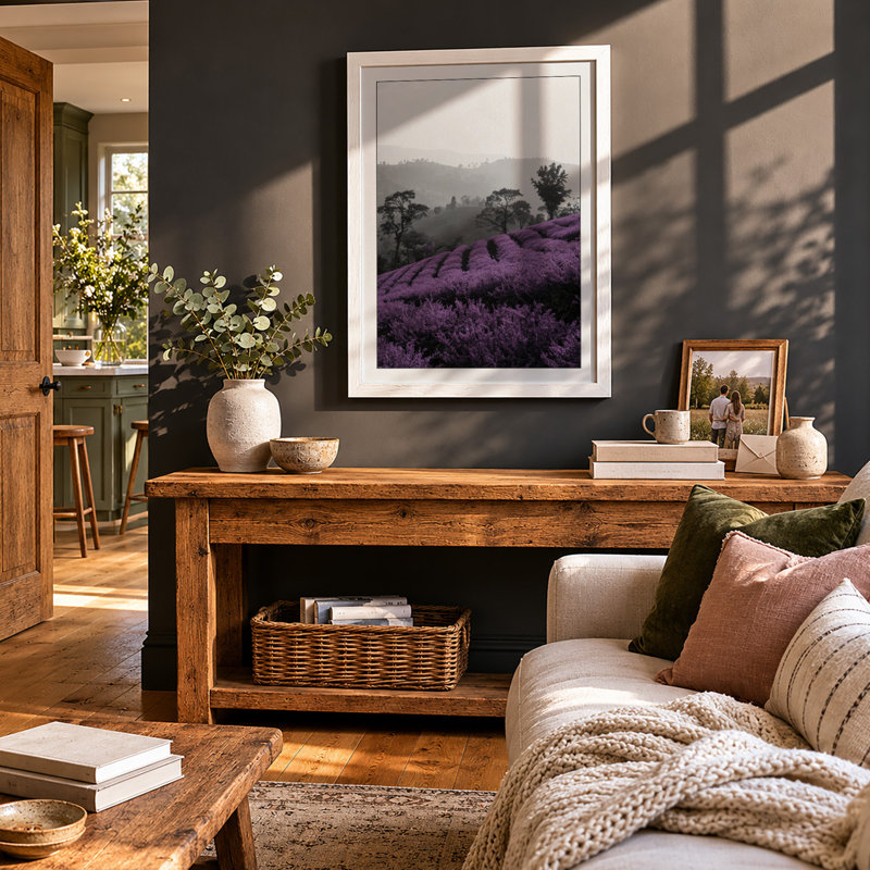 Purple Heather Hillside Botanical - Framed Print, A1 - 84.1 x 59.4 cm, White