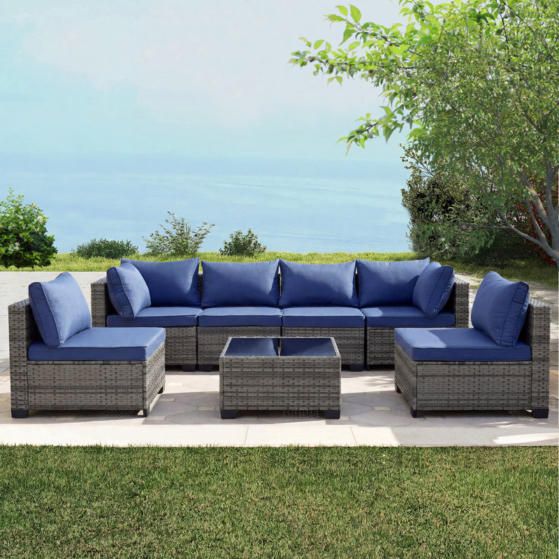 6-Person Outdoor PE Rattan Patio Conversation Set | All-Weather Wicker Sofa with 3'' Thick Cushions & Glass Coffee Table for Garden/Deck/Poolside