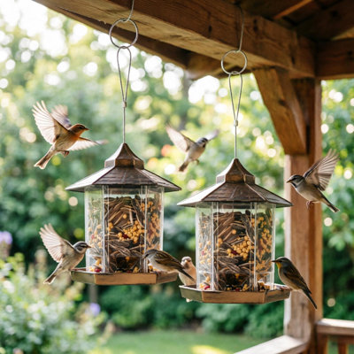 Mangeoire suspendue pour oiseaux sauvages, station à graines grande capacité résistante aux intempéries avec 6 ports d'alimentation, mangeoire extérieure à remplissage facile pour la cour de jardin