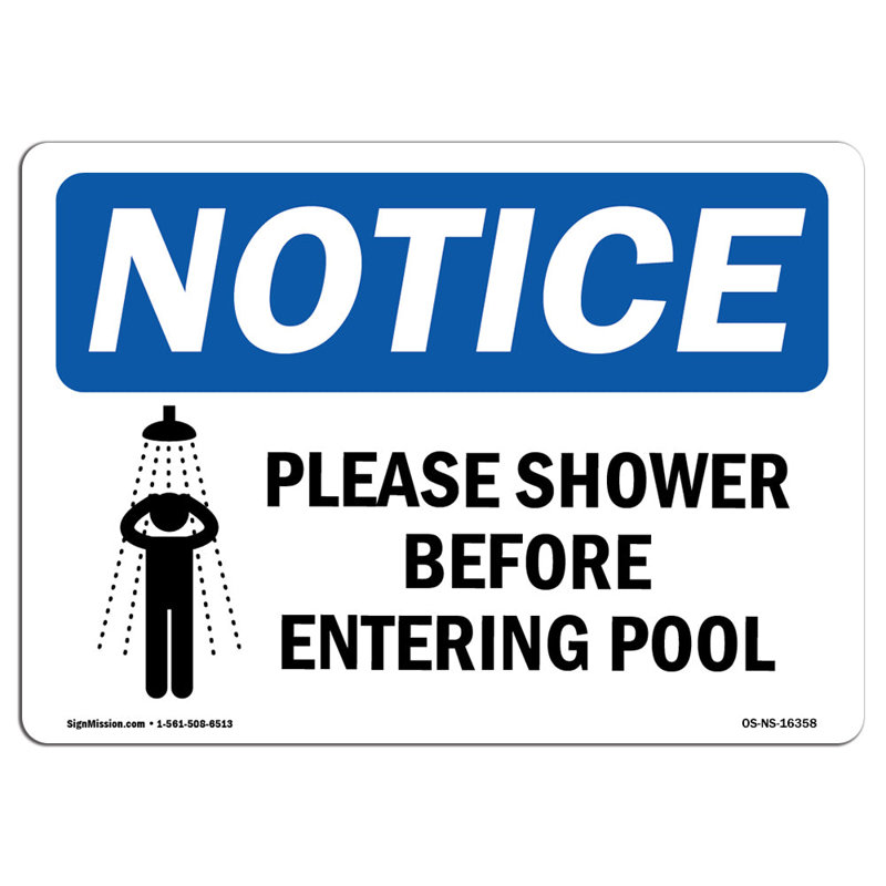 Veuillez vous doucher avant d'entrer dans la piscine, H 18 po x l 24 po x P 0,1 po