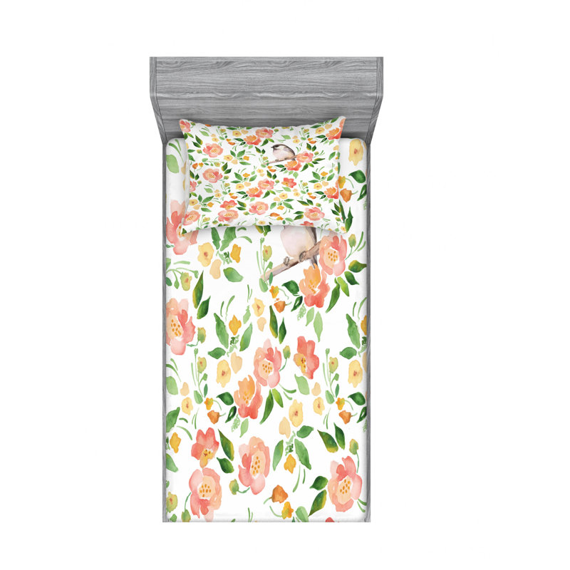 Microfiber Floral Sheet Set, Twin XL Sheet Set with Fitted Sheet and Pillowcase