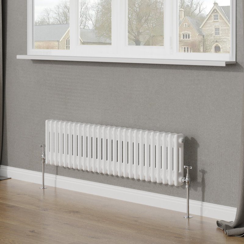 Tryphosa Traditional 2 Column Horizontal Designer Radiator, White, 30cm H x 119cm W