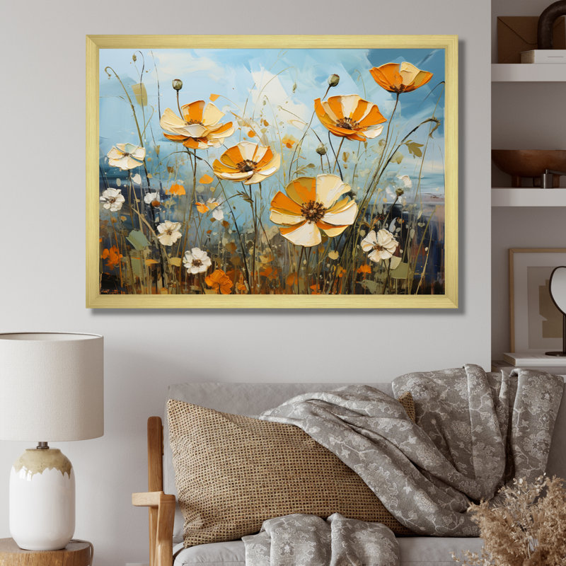 «Marga Yellow Buttercups Pastel Glow Patchwork II», reproduction, Cadre doré à une seule photo, H 16 po x l 32 po x P 1 po