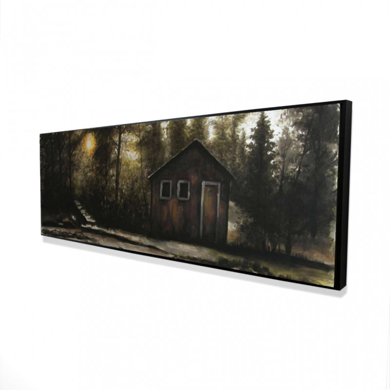 Chalet dans la forêt | Toile rustique encadrée pour décor de caverne d'homme, H 49,25 po x l 17,25 po